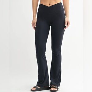 Mono B Black Crossover Flare Leggings